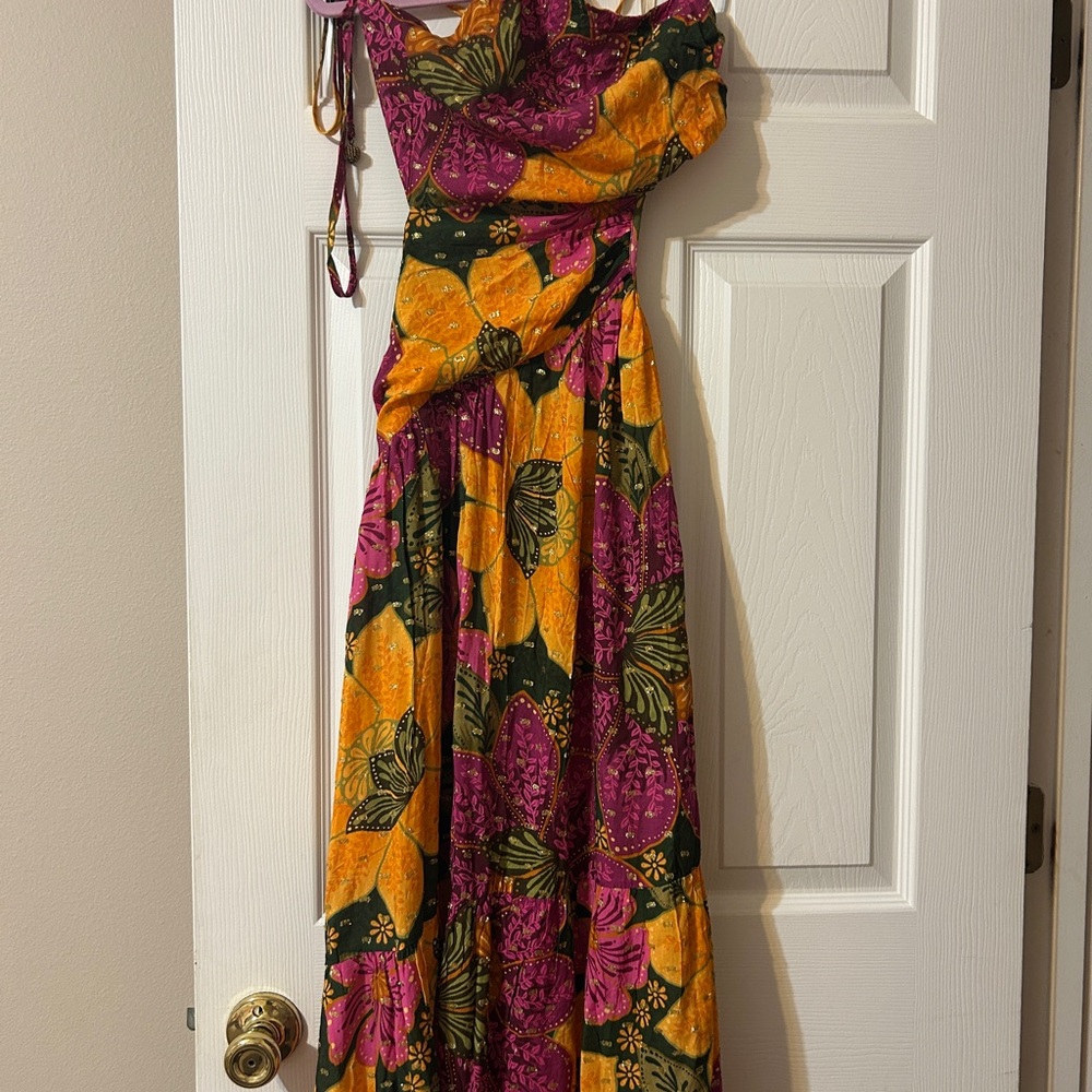 FARM Rio Asymmetrical Dress in Pink and Yellow Floral - one shoulder